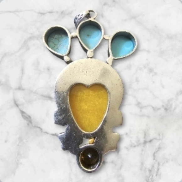 Moon Goddess Turquoise, Yellow & Blue stone Pendant~EUC - Picture 5 of 7